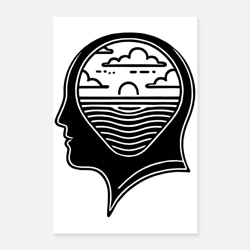 Paix intérieure – La tête avec le coucher du soleil Poster 40 x 60 cm