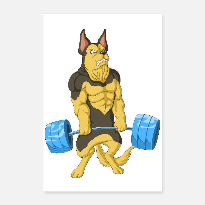 German Shepherd Weightlifting Poster 16" x 24" (40x60 cm)
