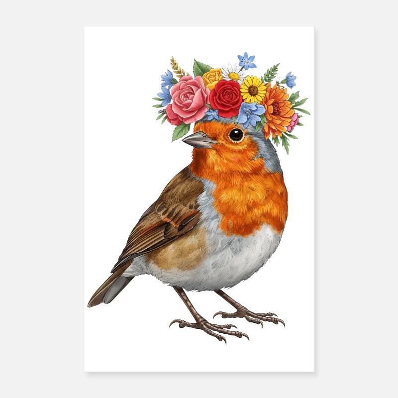 Blumenkrone Rotkehlchen Poster 40x60 cm