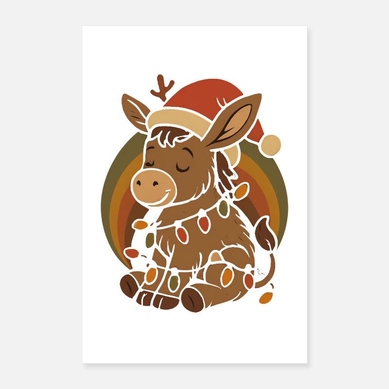 Cadeau de Noël Vintage Retro Elfe Âne Poster 40 x 60 cm