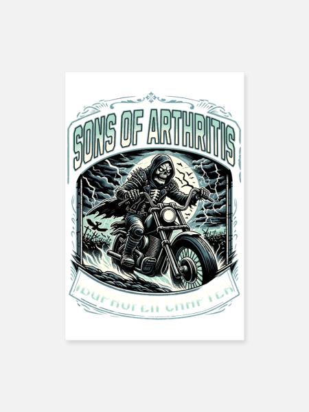 Fils de l’arthrite, chapitre Ibuprofène, Moto - Poster 40 x 60 cm - blanc - Devant