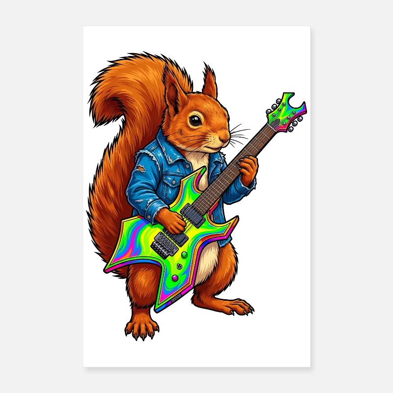 Écureuil avec veste et guitare électrique Poster 40 x 60 cm