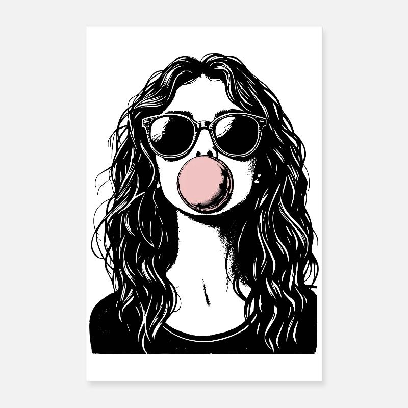Cooles Mädchen bläst Kaugummi Poster 40x60 cm