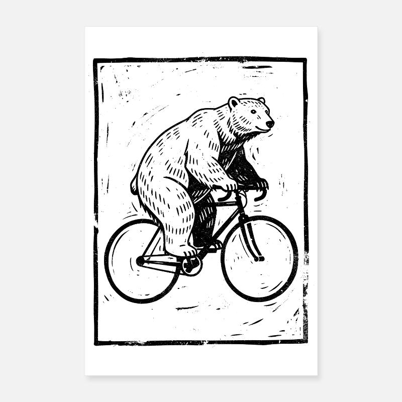 Cadeau vélo Bear sur route pour cycliste sur route Poster 40 x 60 cm