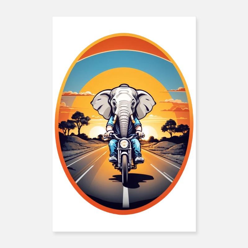 Eléphant à moto Poster 40 x 60 cm