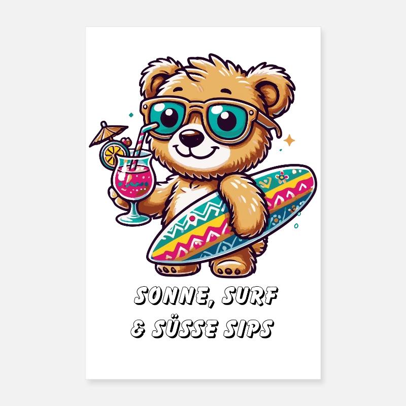 Sommerlicher Surf-Bär – Entspannt und Cool! Poster 40x60 cm