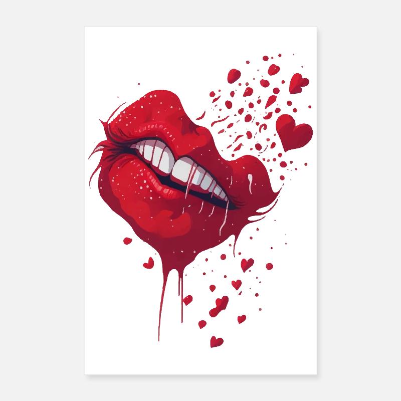 Lippenkuss mit Herzspritzer Poster 40x60 cm