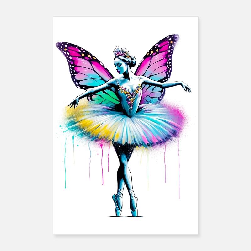 Ballerine avec des ailes de papillon papillon tutu Poster 40 x 60 cm