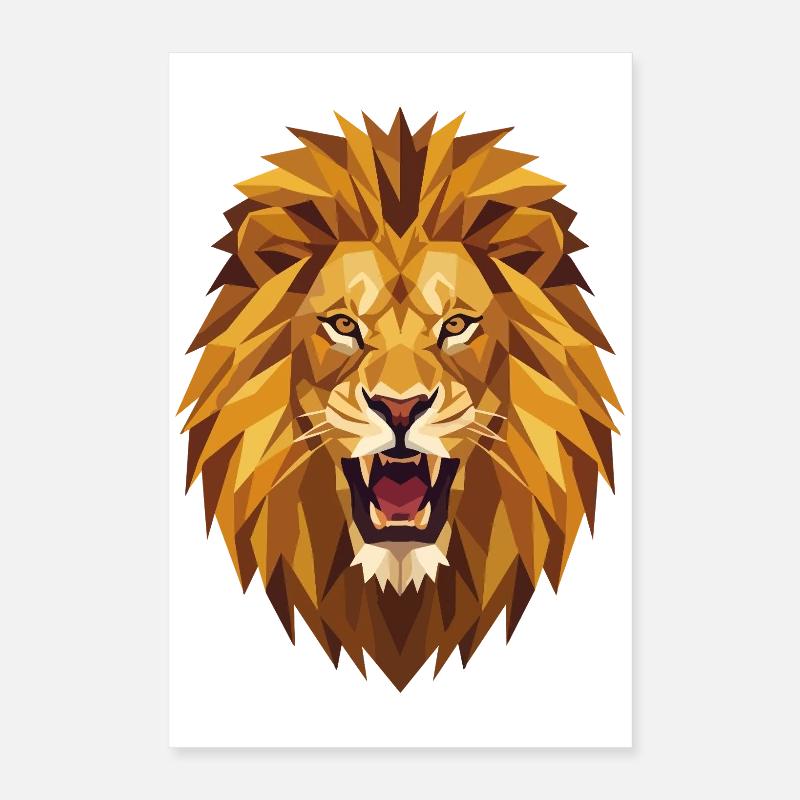 Geometrischer Brüllender Löwenkopf Low Poly Kunst Poster 40x60 cm