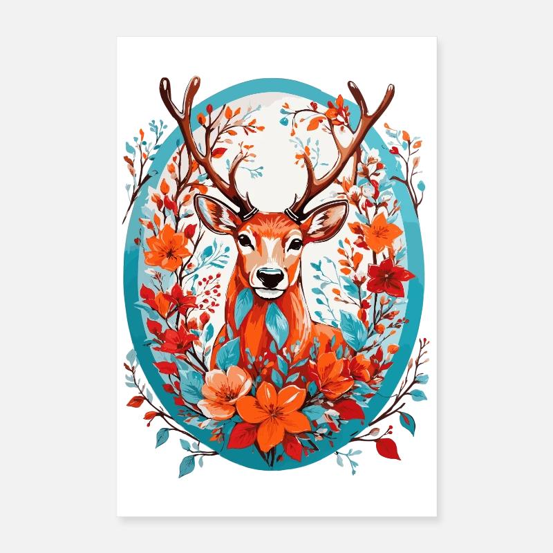 Cerf avec des fleurs Poster 40 x 60 cm