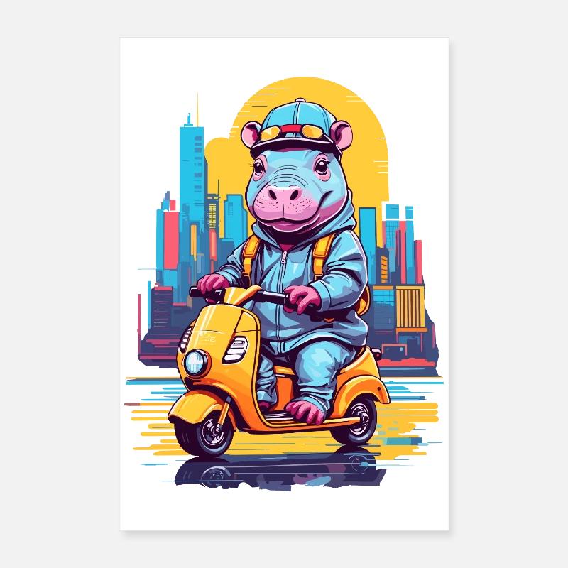 Nilpferd auf Roller Poster 40x60 cm