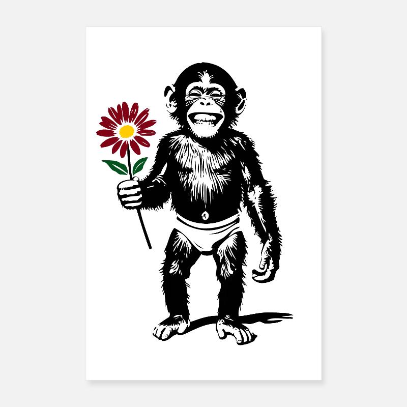 Monkey with Flower Valentine's Gift Poster 16" x 24" (40x60 cm)