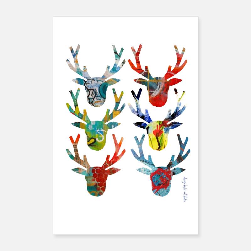 Têtes de cerf colorées abstraites Poster 40 x 60 cm