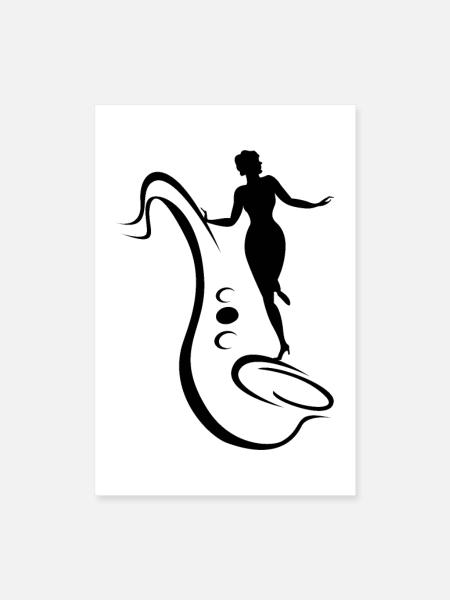 Frau und Saxophon - Poster 40x60 cm - Weiß
