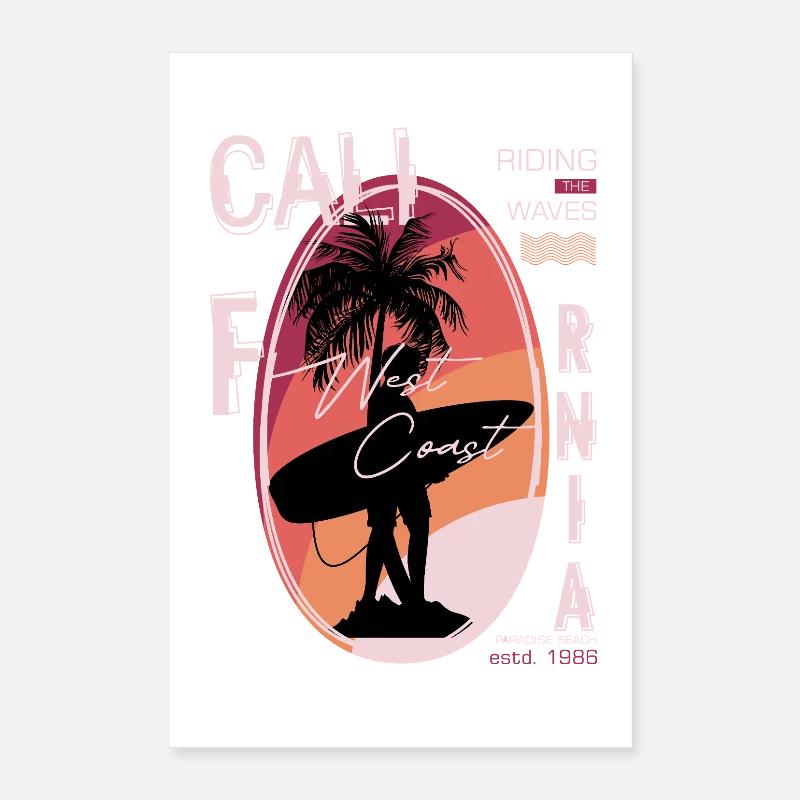California West Coast Surf Sunset Poster 16" x 24" (40x60 cm)