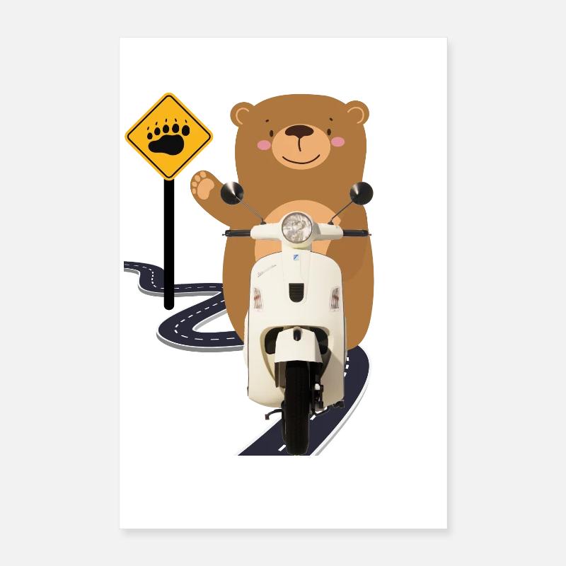 Moped Brown Bear Poster 16" x 24" (40x60 cm)