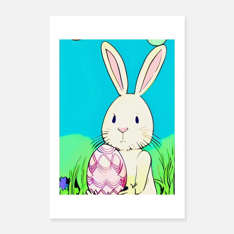 Neon Easter Bunny with Easter Egg in the Grass - Poster 16" x 24" (40x60 cm) - white