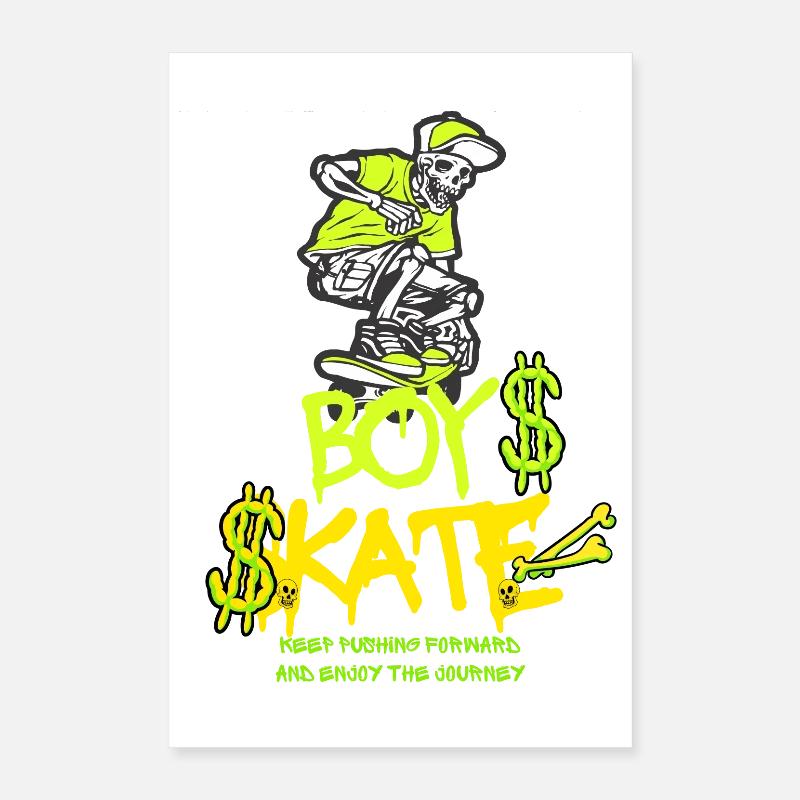 garçon planche à roulettes crâne conception graphique Poster 40 x 60 cm