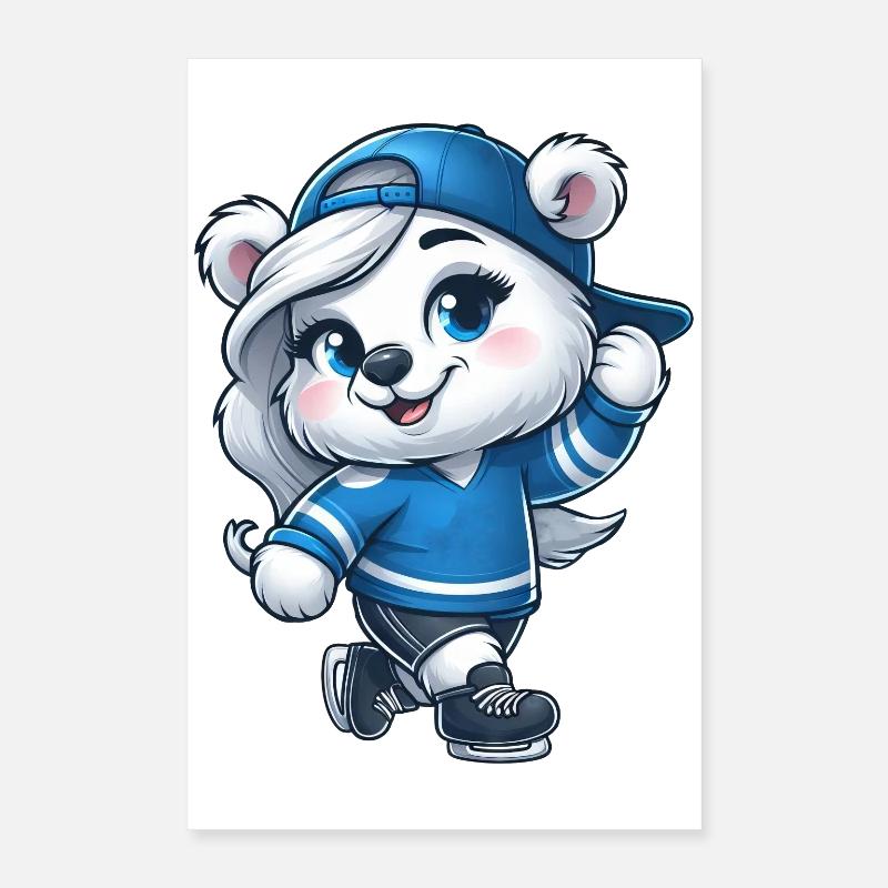 Bär Eisbär Mädchen Schlittschuh Eislaufen Poster 40x60 cm