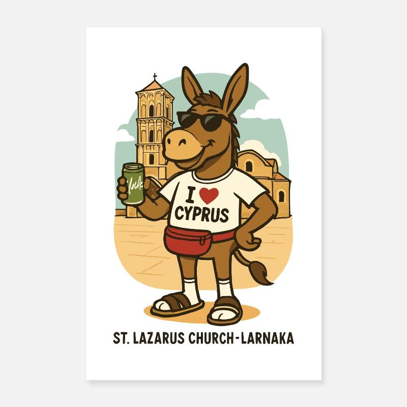 Âne en vacances à Larnaca avec une boisson Poster 40 x 60 cm