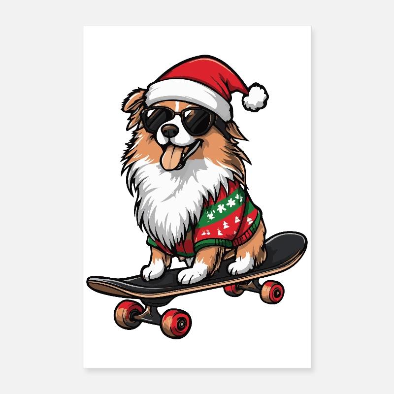 Border Collie Chien Noël Drôle Poster 40 x 60 cm