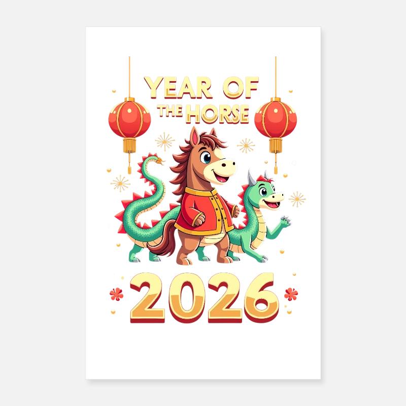 Nouvel An chinois du cheval 2026 Poster 40 x 60 cm