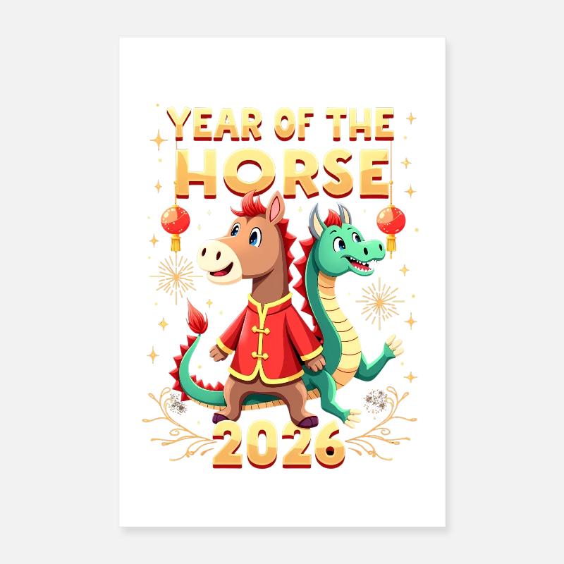 Nouvel An chinois du cheval 2026 Poster 40 x 60 cm