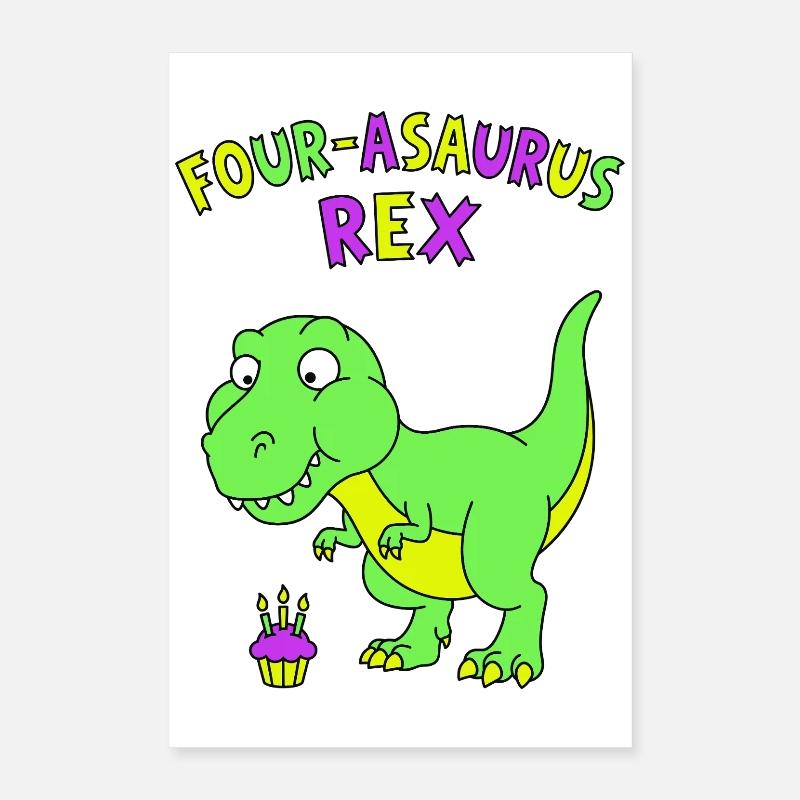4e anniversaire du Quatre-Asaurus Rex Poster 40 x 60 cm