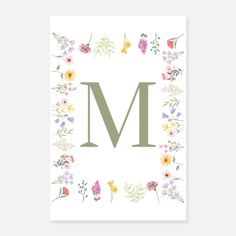 Monogramme floral initial M Poster 40 x 60 cm