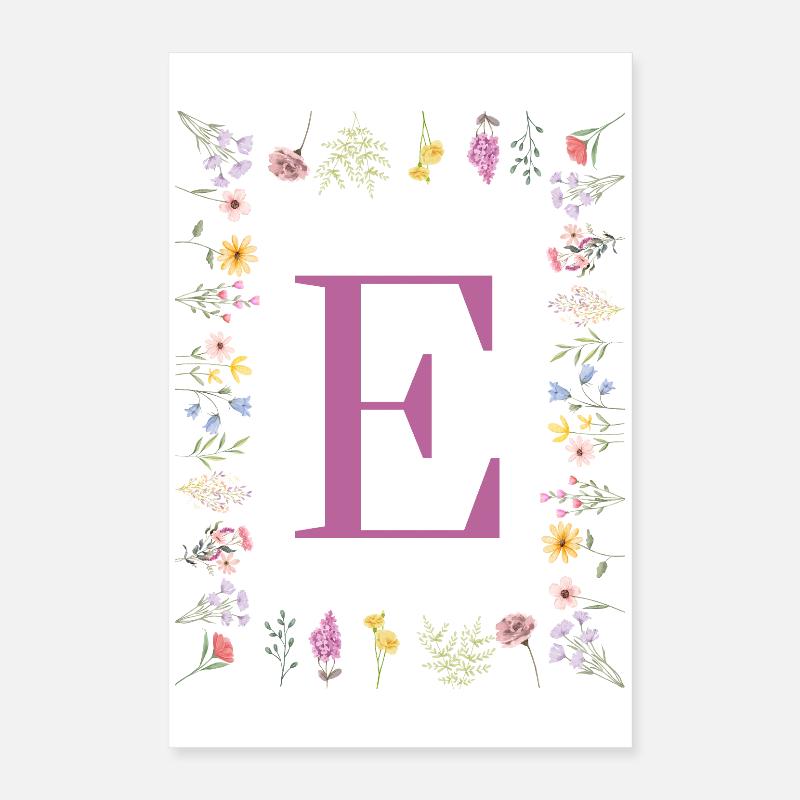 Monogram E with spring blossoms Poster 16" x 24" (40x60 cm)