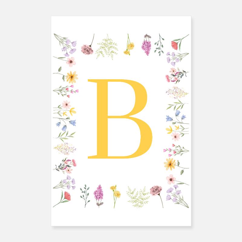 Florale Initialen "B", Buchstaben Monogramm  Poster 40x60 cm