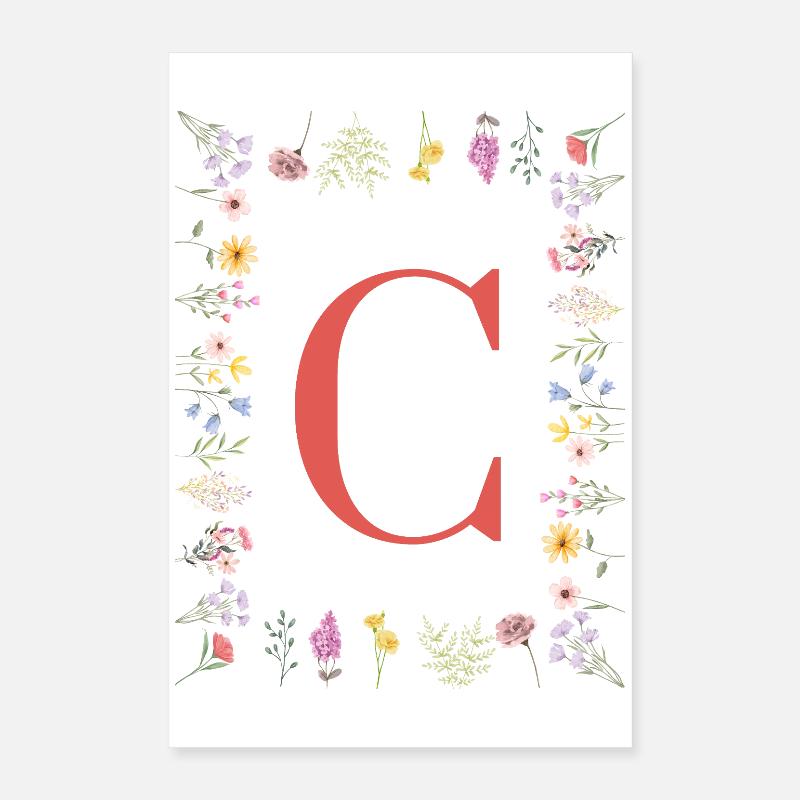 Initiales florales « C », monogramme de lettres Poster 40 x 60 cm