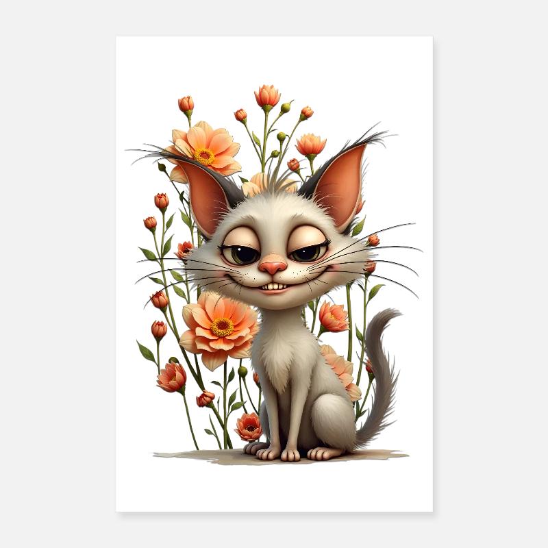 La chatte espiègle Melodie et la splendeur florale. Poster 40 x 60 cm