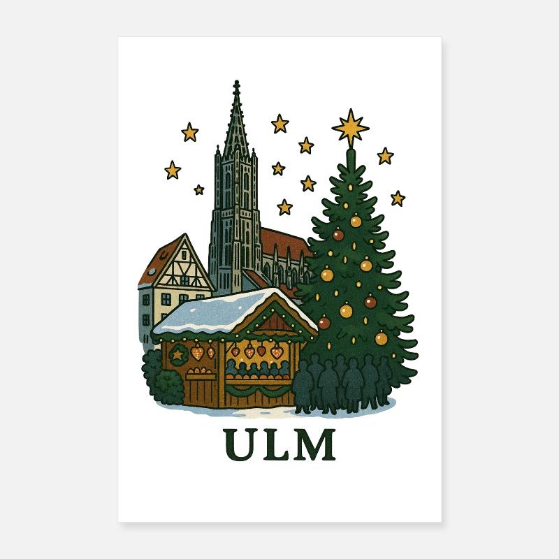 Cathédrale d’Ulm avec marché de Noël Poster 40 x 60 cm