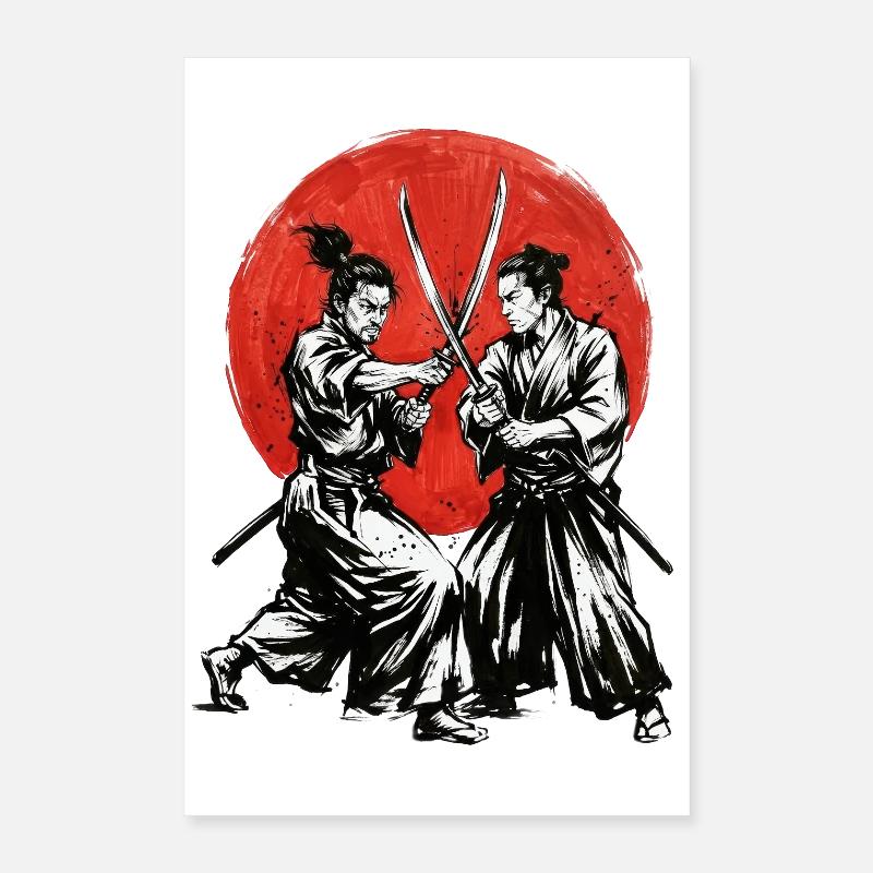 Samurai duels in the red circle Poster 16" x 24" (40x60 cm)