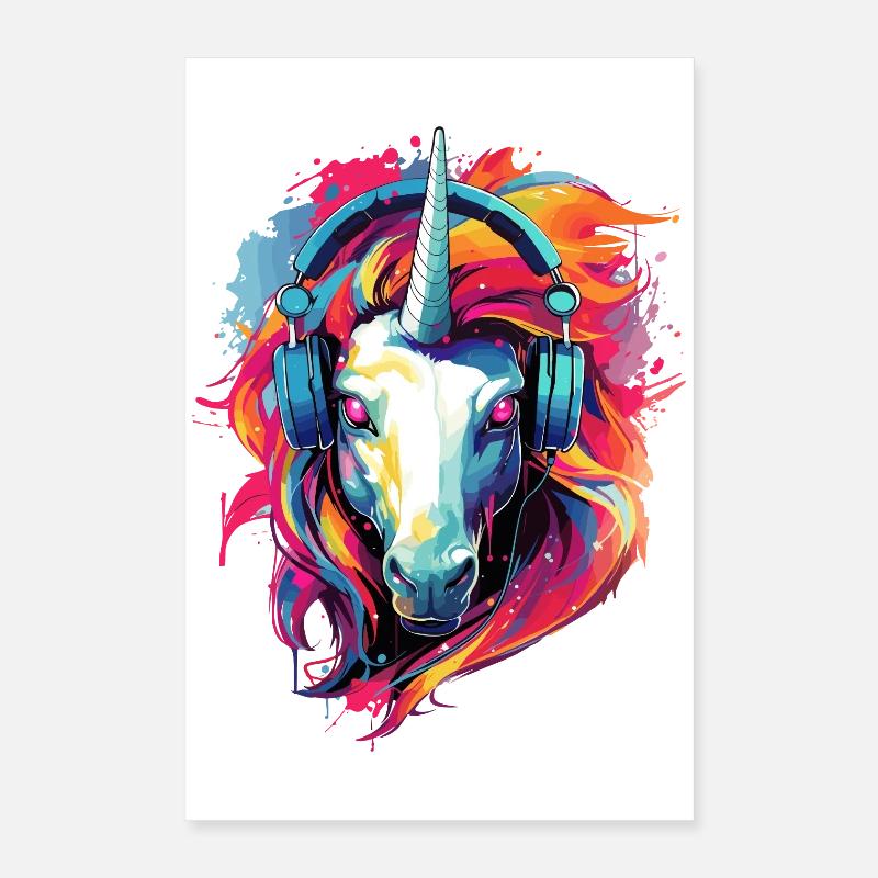 Einhorn mit Kopfhörer Musik Fabeltier Einhörner Poster 40x60 cm