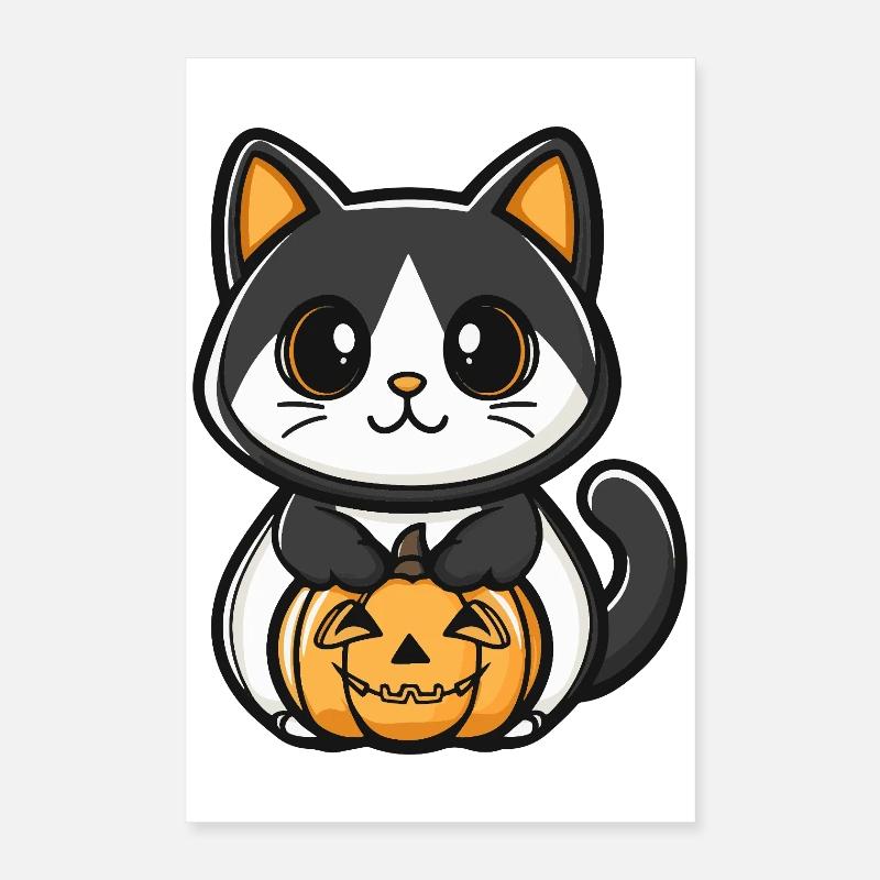 Chat Citrouille Halloween Poster 40 x 60 cm