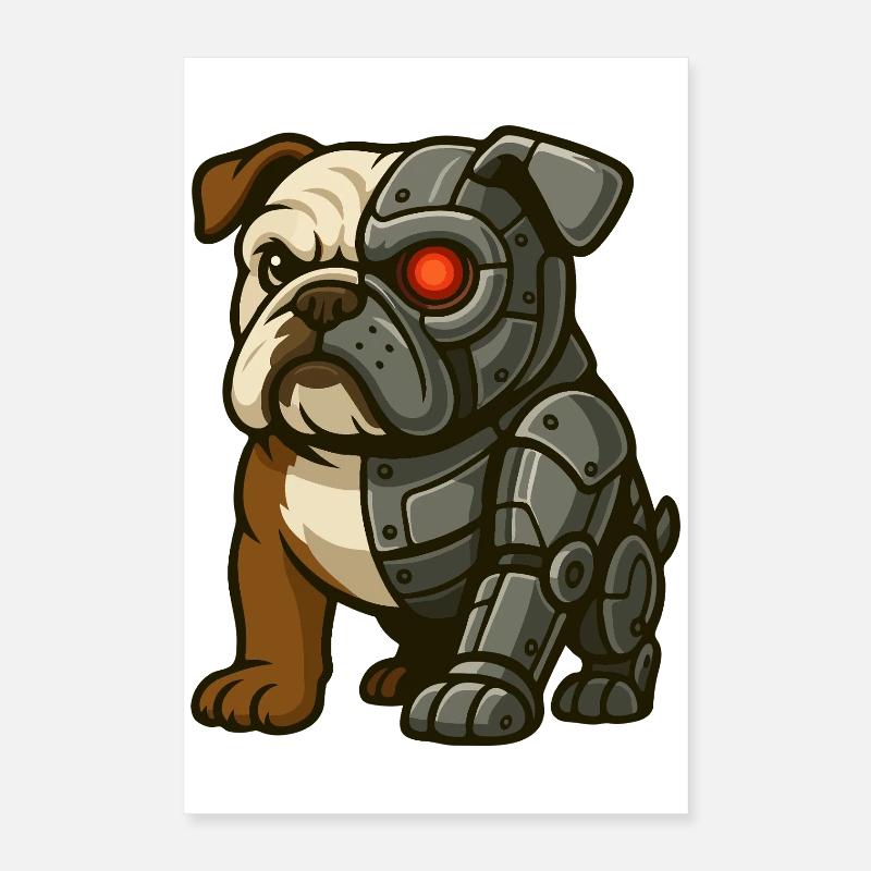 Cyborg Bouledogue avec Œil Rouge et Armure Poster 40 x 60 cm