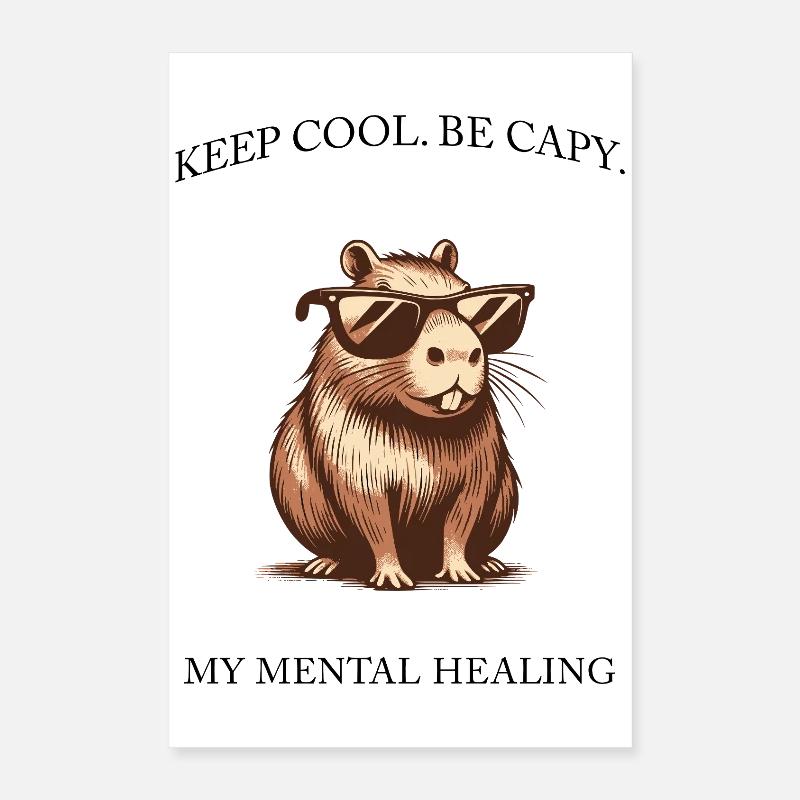 Capybara - Keep Cool, Be Capy - Design minimaliste Poster 40 x 60 cm