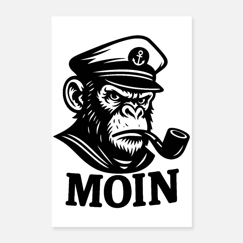Captain Monkey with Whistle MOIN Design Poster 16" x 24" (40x60 cm)
