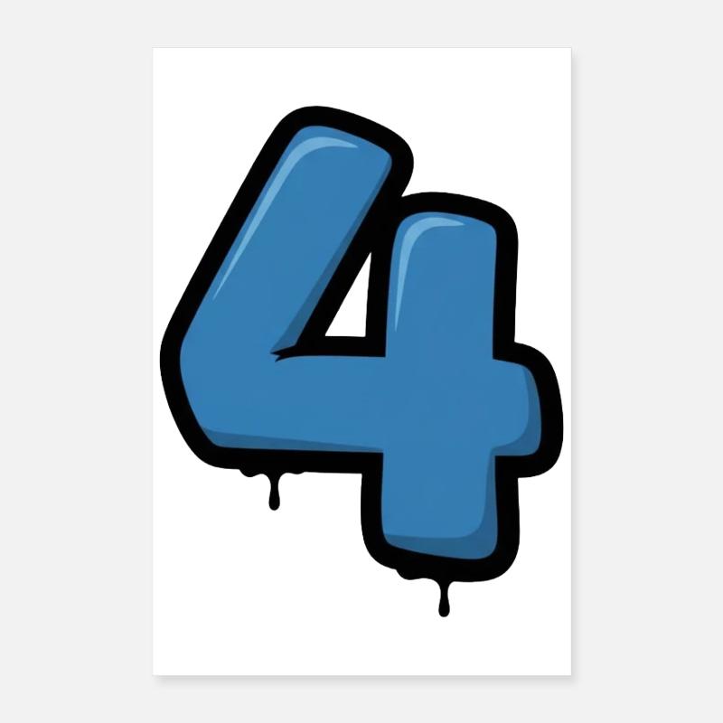 Graffiti Blue 4 Number Design Poster 16" x 24" (40x60 cm)