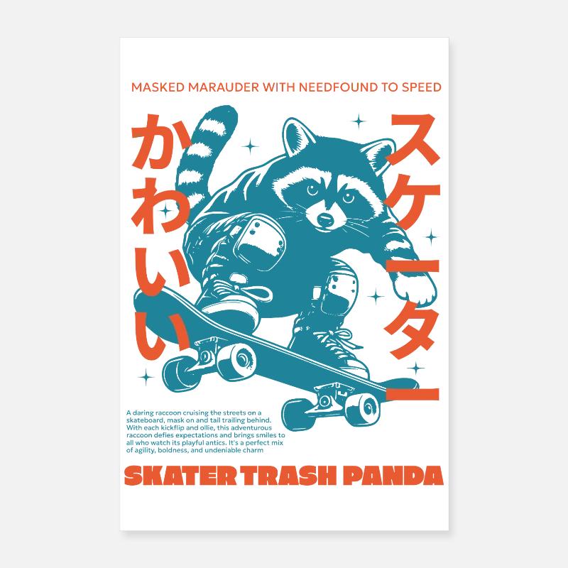 SKATER TRASH PANDA Poster 16" x 24" (40x60 cm)