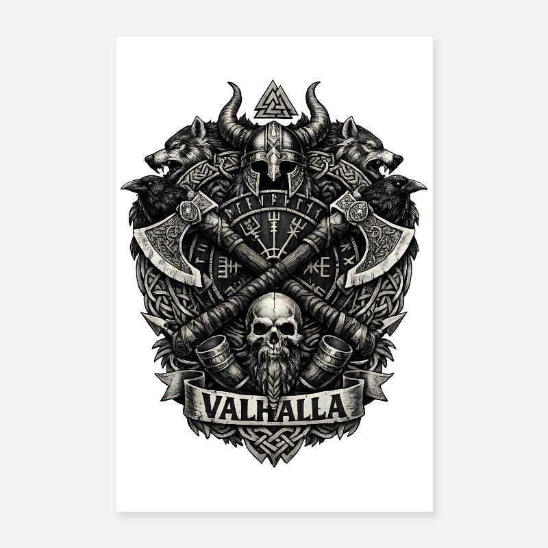 Valhalla Skull Viking Crest Poster 16" x 24" (40x60 cm)