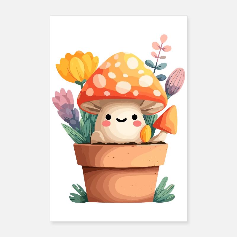 Petit ami champignon dans un pot de fleurs Poster 40 x 60 cm