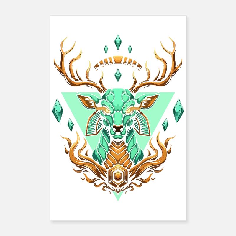 Turquoise deer with geometric gems Poster 16" x 24" (40x60 cm)