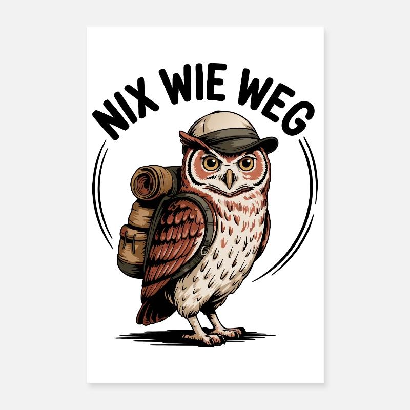 Wandernde Eule mit Rucksack Poster 40x60 cm