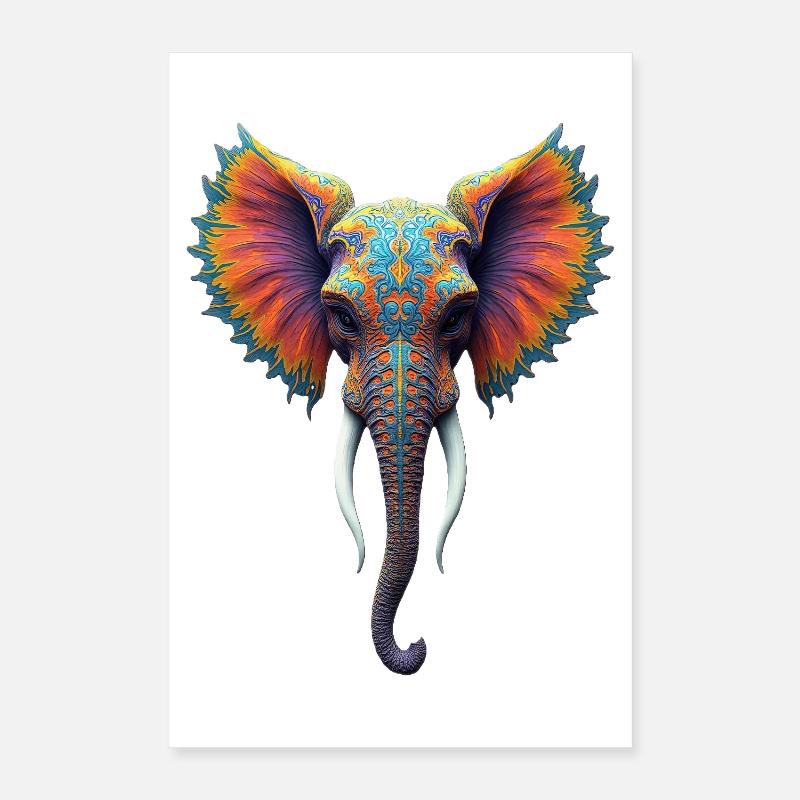 Rainbow Ornate Elephant Head Poster 16" x 24" (40x60 cm)
