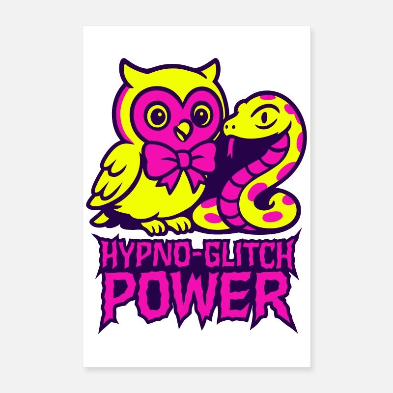 Hypno Glitch Owl and Snake Poster 40x60 cm