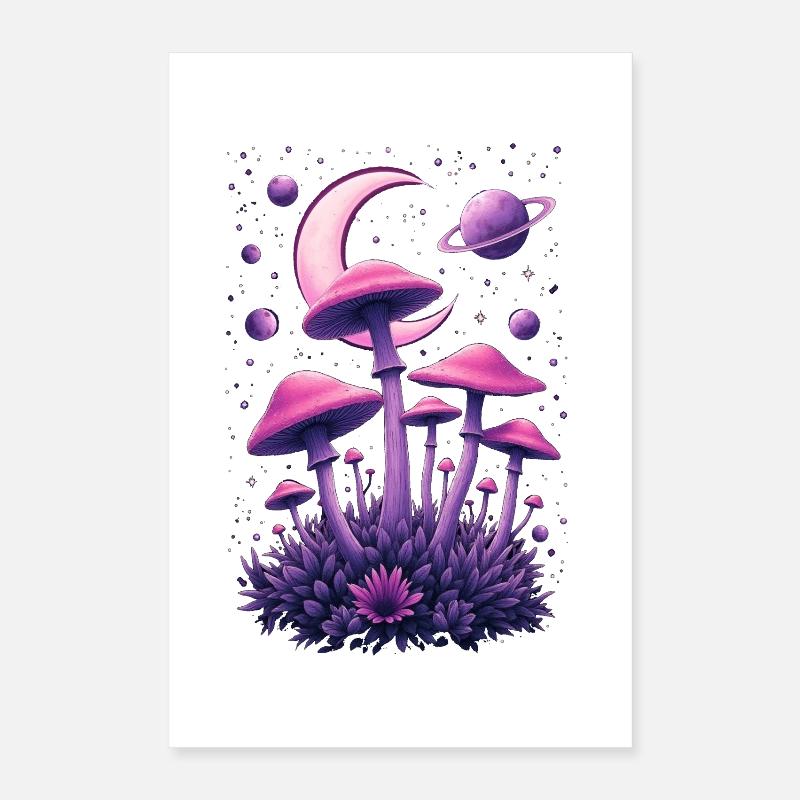 Galaxie champignon mystique au look néon Poster 40 x 60 cm