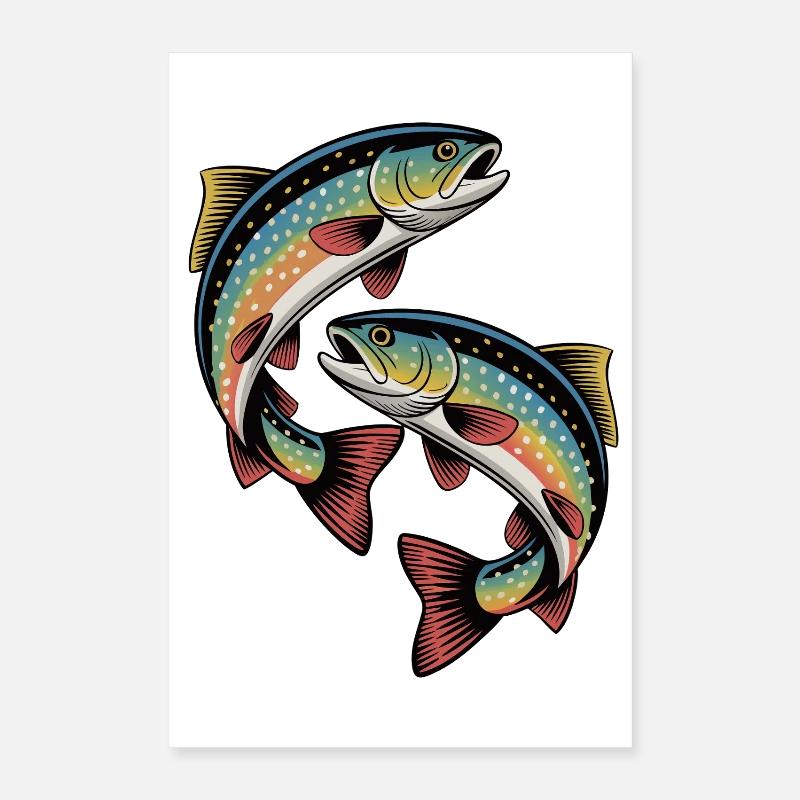 Zwei springende Forellen Poster 40x60 cm